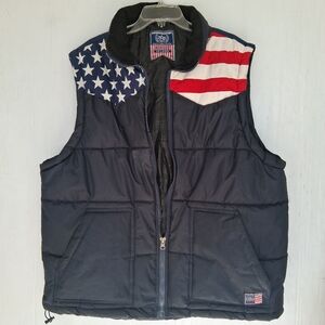 Akademic American Flag Themed Puffer Vest Mens Size 3X Large Black